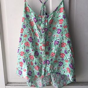 Green floral crossback blouse